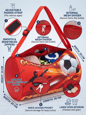 Asobi kids Soccer Goal! Red Kids Sports Barrel Duffle Bag - Duffle Bag