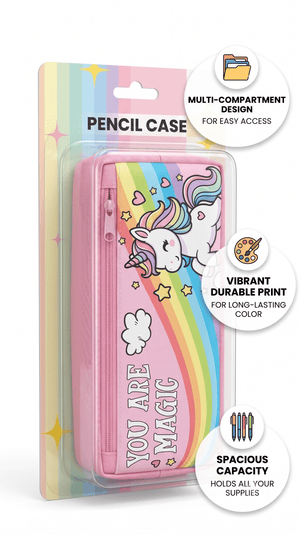 Asobi Kids | You Are Magic Rainbow Unicorn Pencil Case | High-Capacity Canvas Stationery Bag for Kids - Stationery