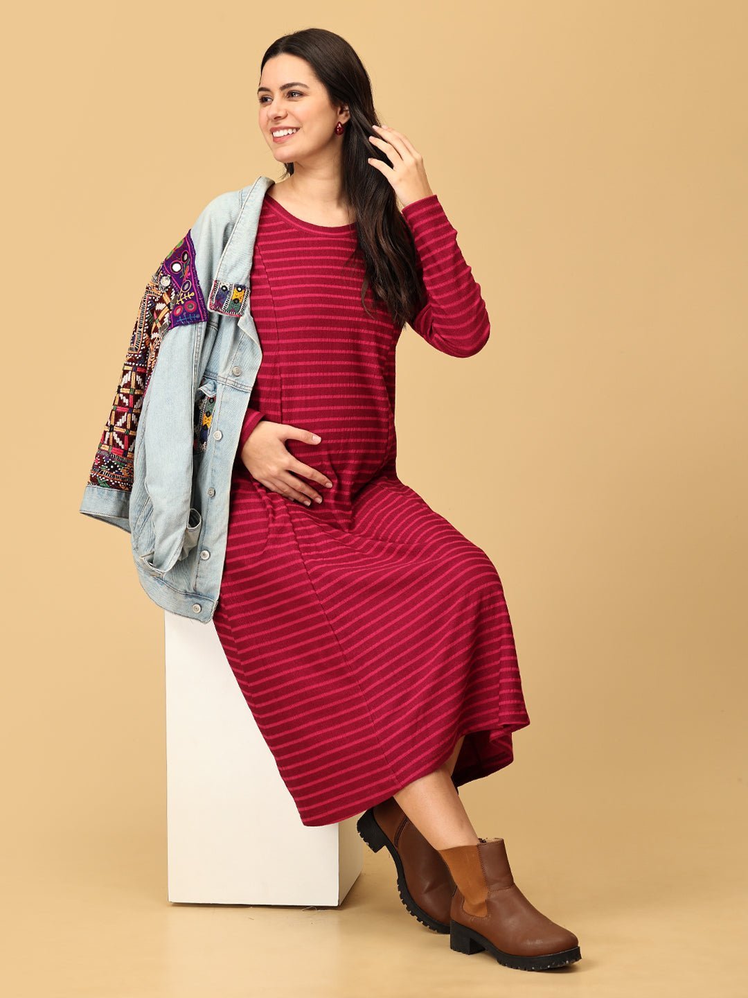 Aurora Berry - alis Ribbed Maternity and Nursing Dress - DRS - SD - AURB - S