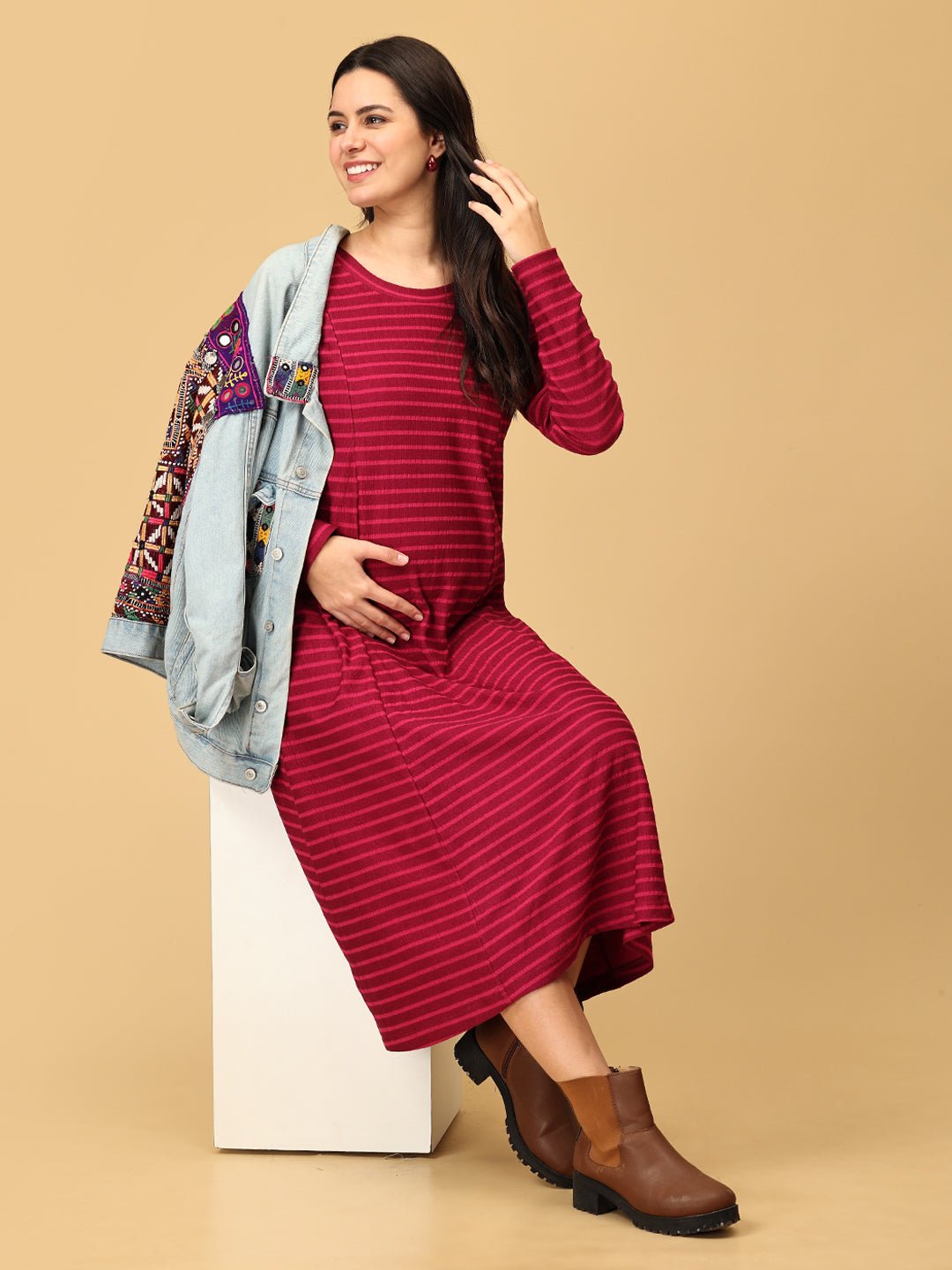 Aurora Berry - alis Ribbed Maternity and Nursing Dress - DRS - SD - AURB - S