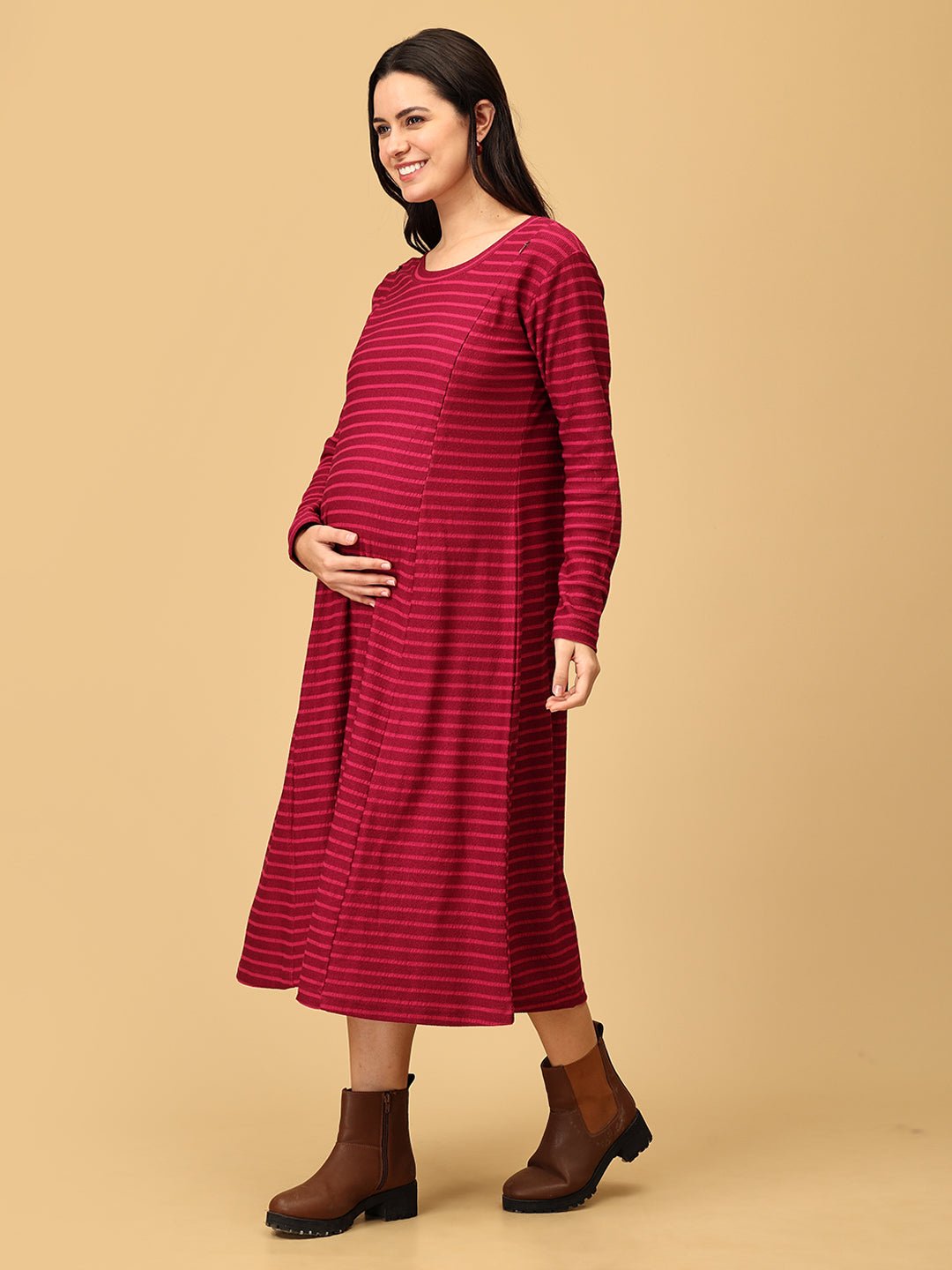 Aurora Berry - alis Ribbed Maternity and Nursing Dress - DRS - SD - AURB - S