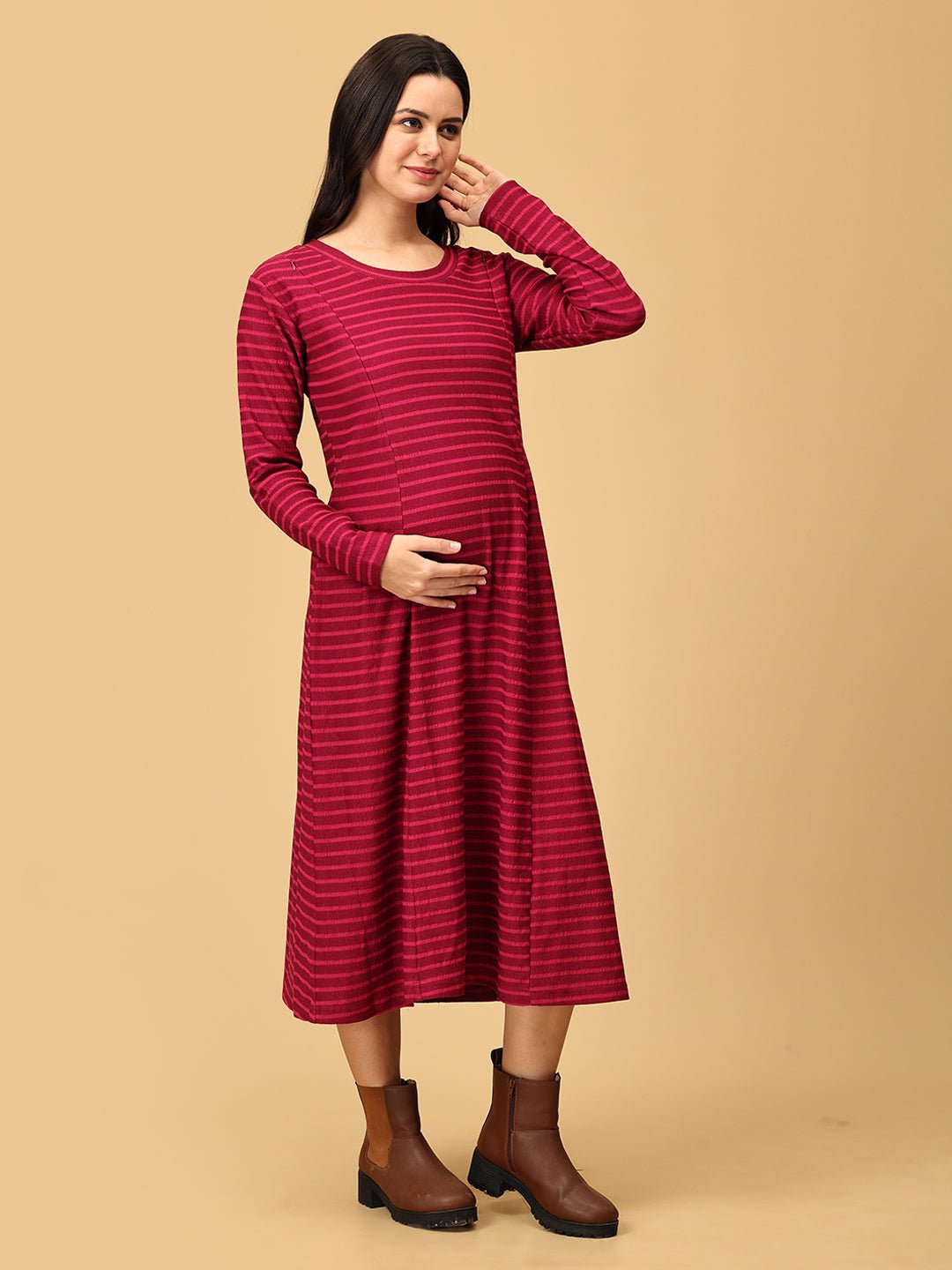 Aurora Berry - alis Ribbed Maternity and Nursing Dress - DRS - SD - AURB - S