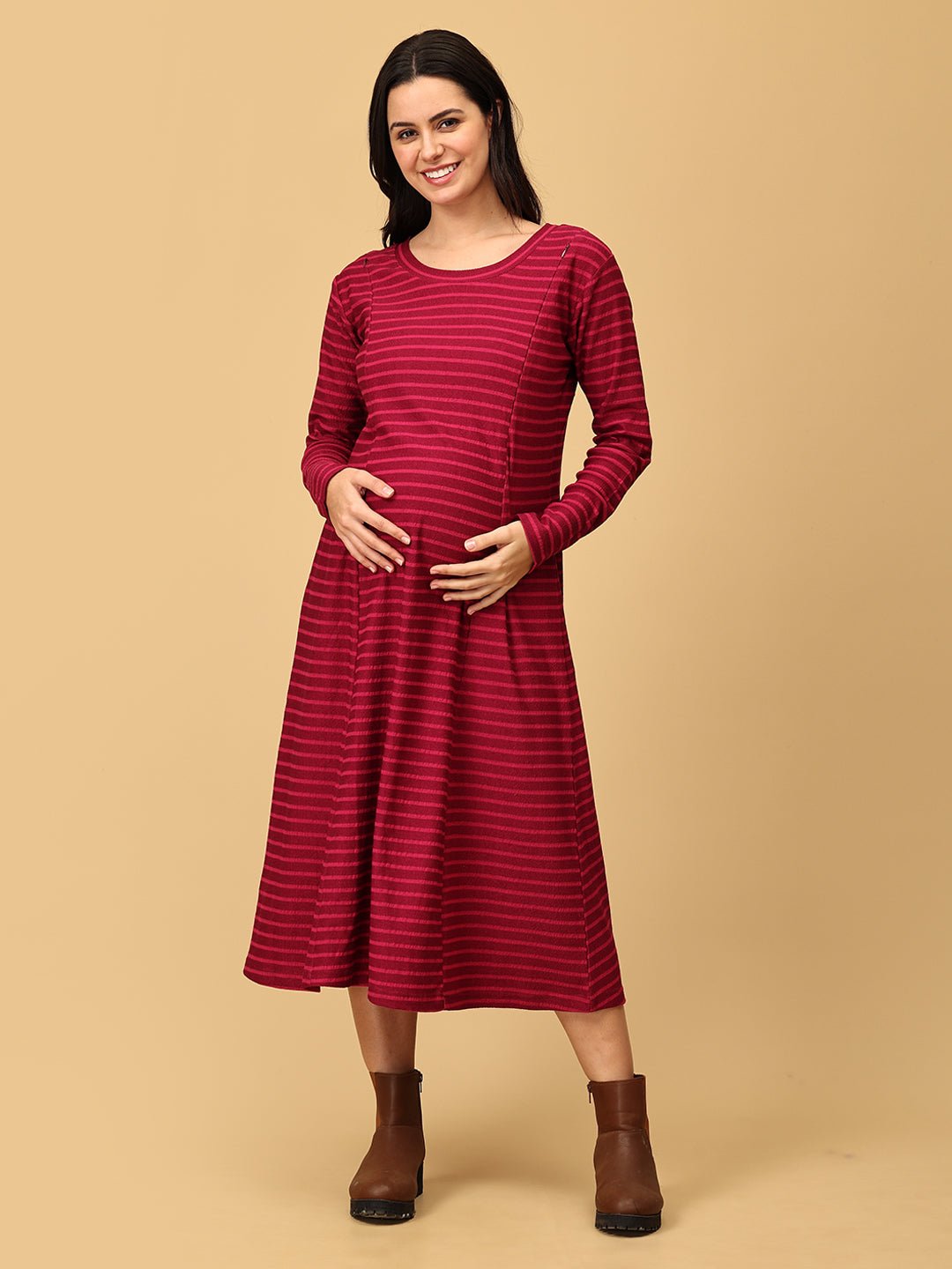 Aurora Berry - alis Ribbed Maternity and Nursing Dress - DRS - SD - AURB - S