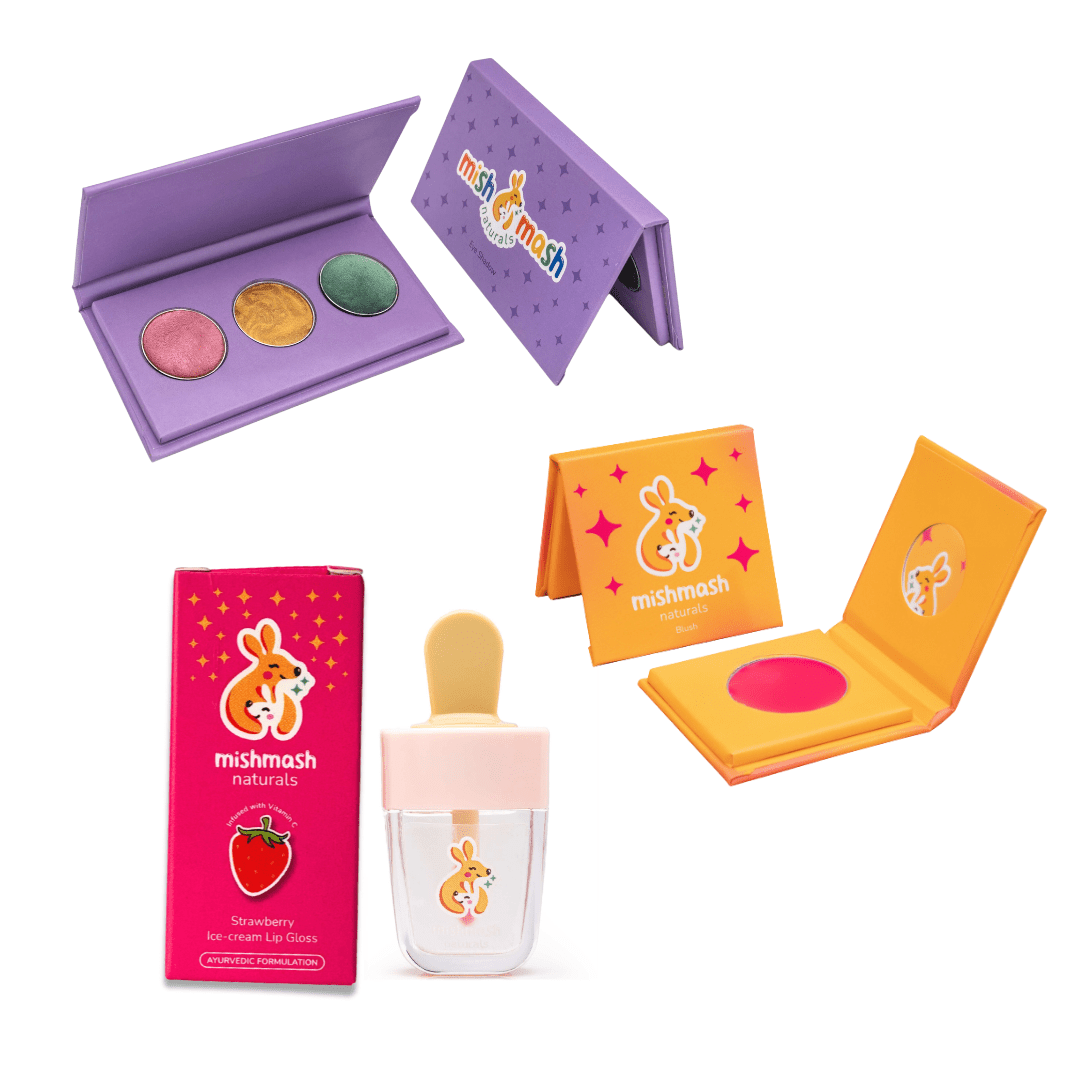 Ayurvedic Kids Face Care Combo – Blush, Lip Gloss & Eye Shadow - MMN - LG - BL - ES