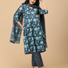 Front pose wearing Azure Grace maternity and nursing kurta set with dupatta – blue floral print