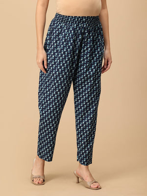Side view of Azure Grace maternity kurta showing blue floral print and straight pants