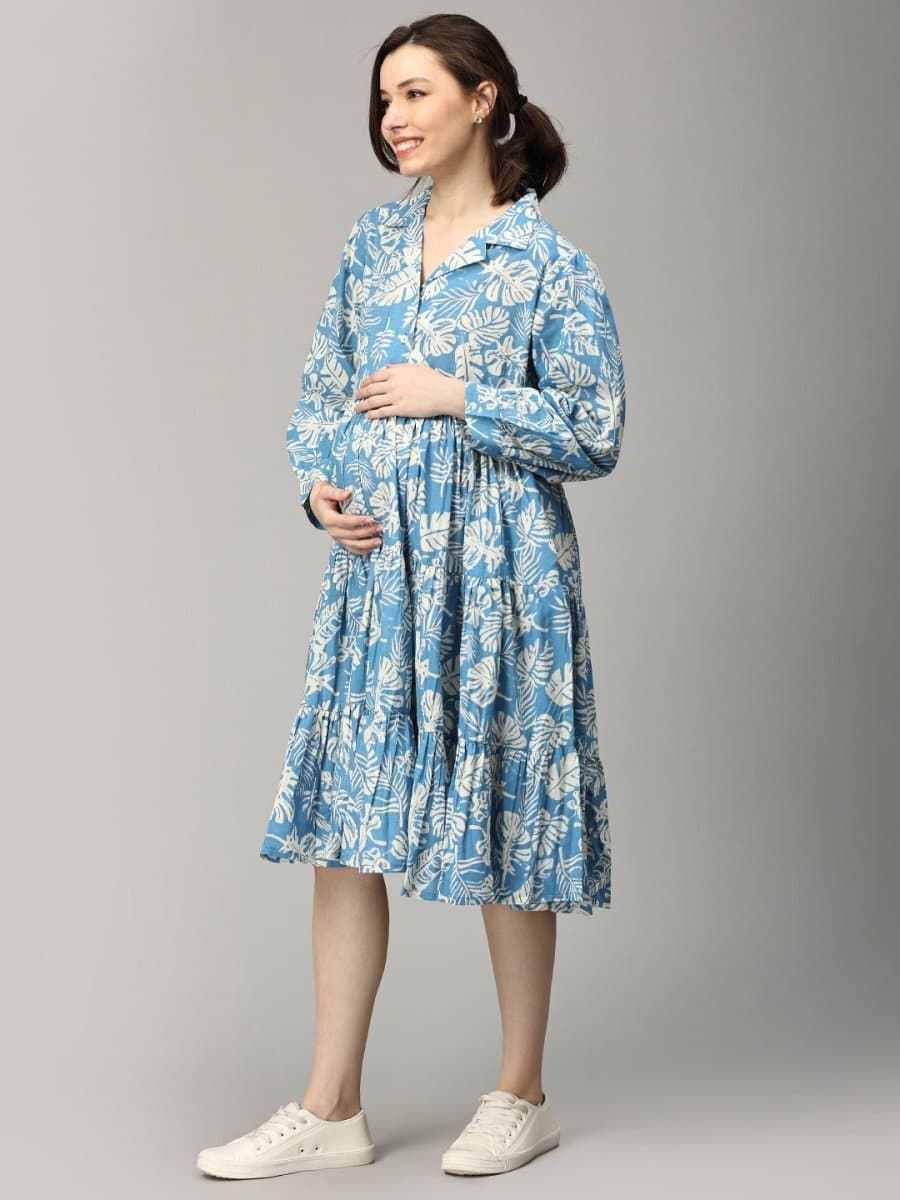 Azure Petals Maternity and Nursing Dress - DRS-SK-AZPTL-S