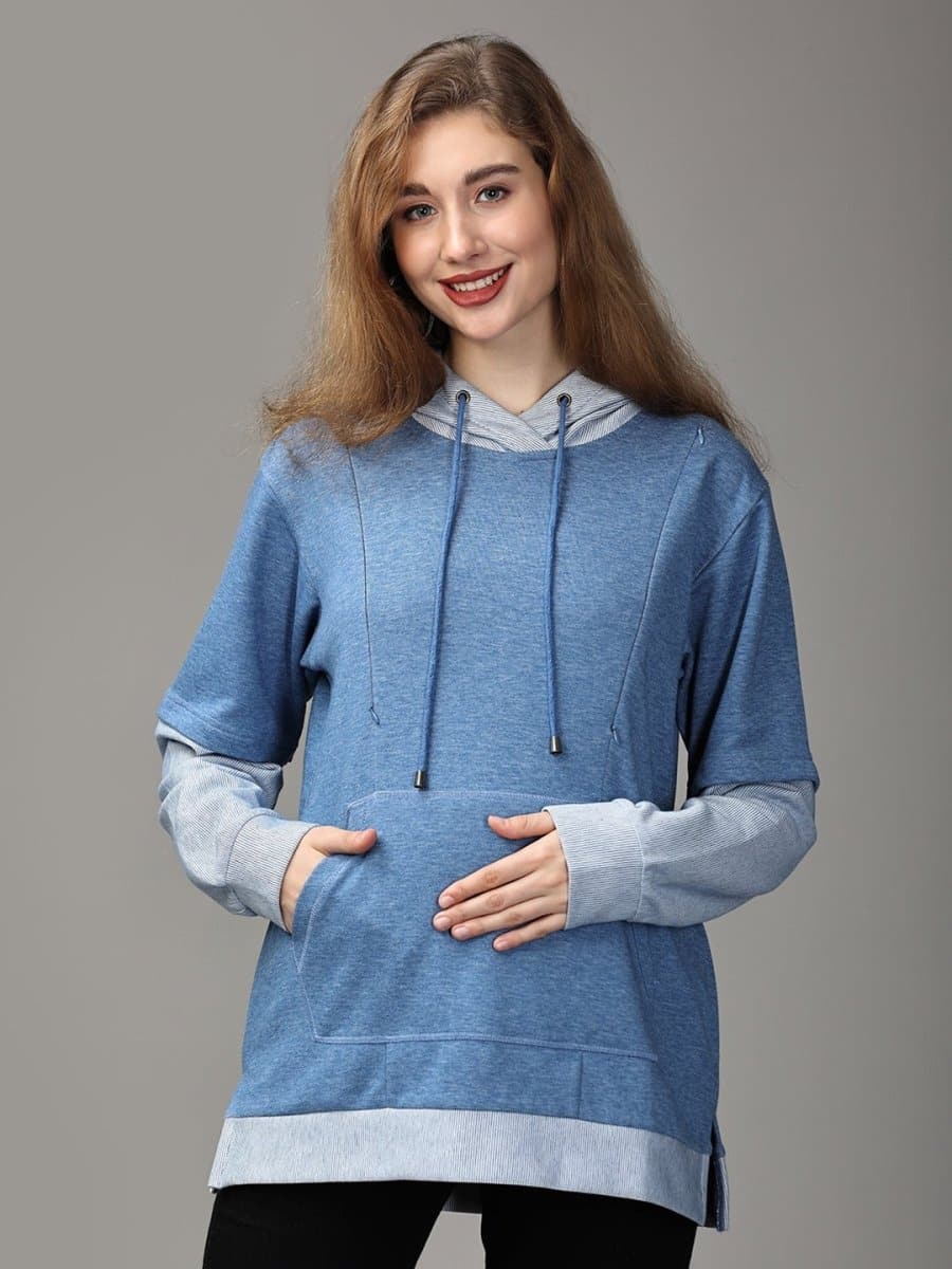 Azure Wish Stripe Maternity and Nursing Hoodie - DRS-SD-BLESTH-S