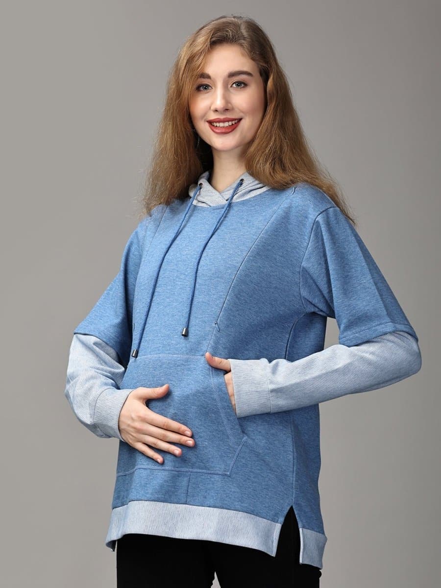 Azure Wish Stripe Maternity and Nursing Hoodie - DRS-SD-BLESTH-S