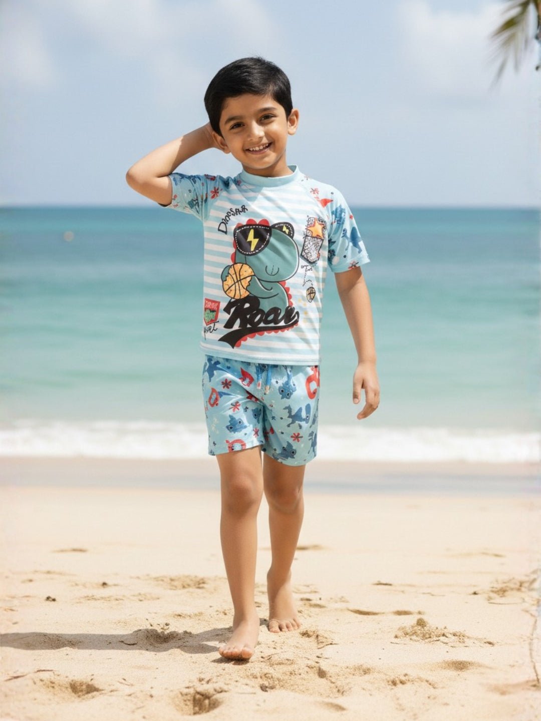 B - Ball Dino Boys T-shirt And Short Swim Set - 3 - 4 Years Kids Swimwear