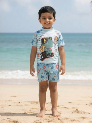 B - Ball Dino Boys T-shirt And Short Swim Set - 3 - 4 Years Kids Swimwear