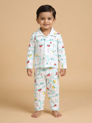 Baby and Kids Pajama Nightsuit Set - City Drive - 0-6 Months Baby Pyjamas Set