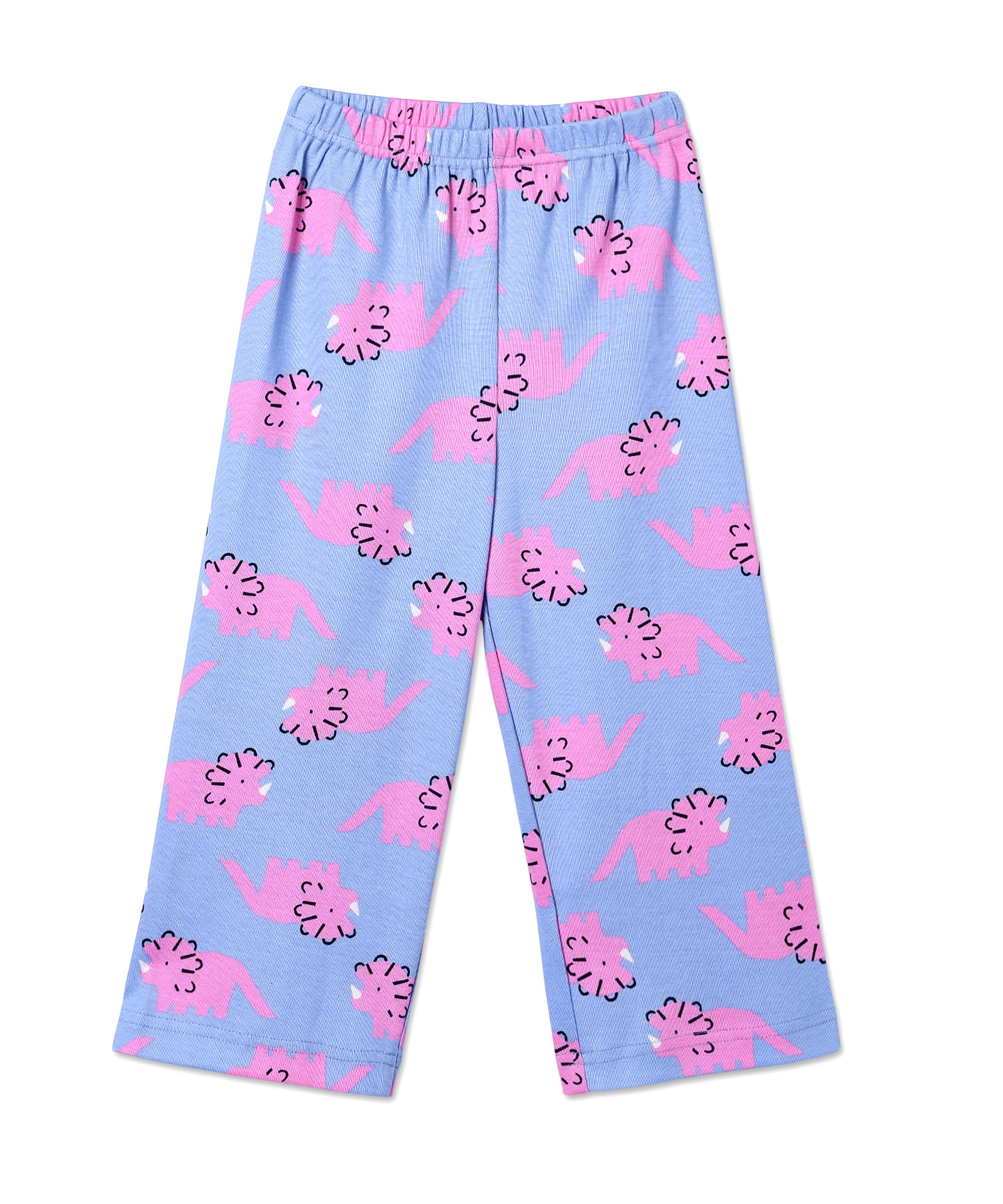 Front view of The Mom Store Roar & Rest pajama pants featuring all-over pink dinosaur pattern and elastic waist.