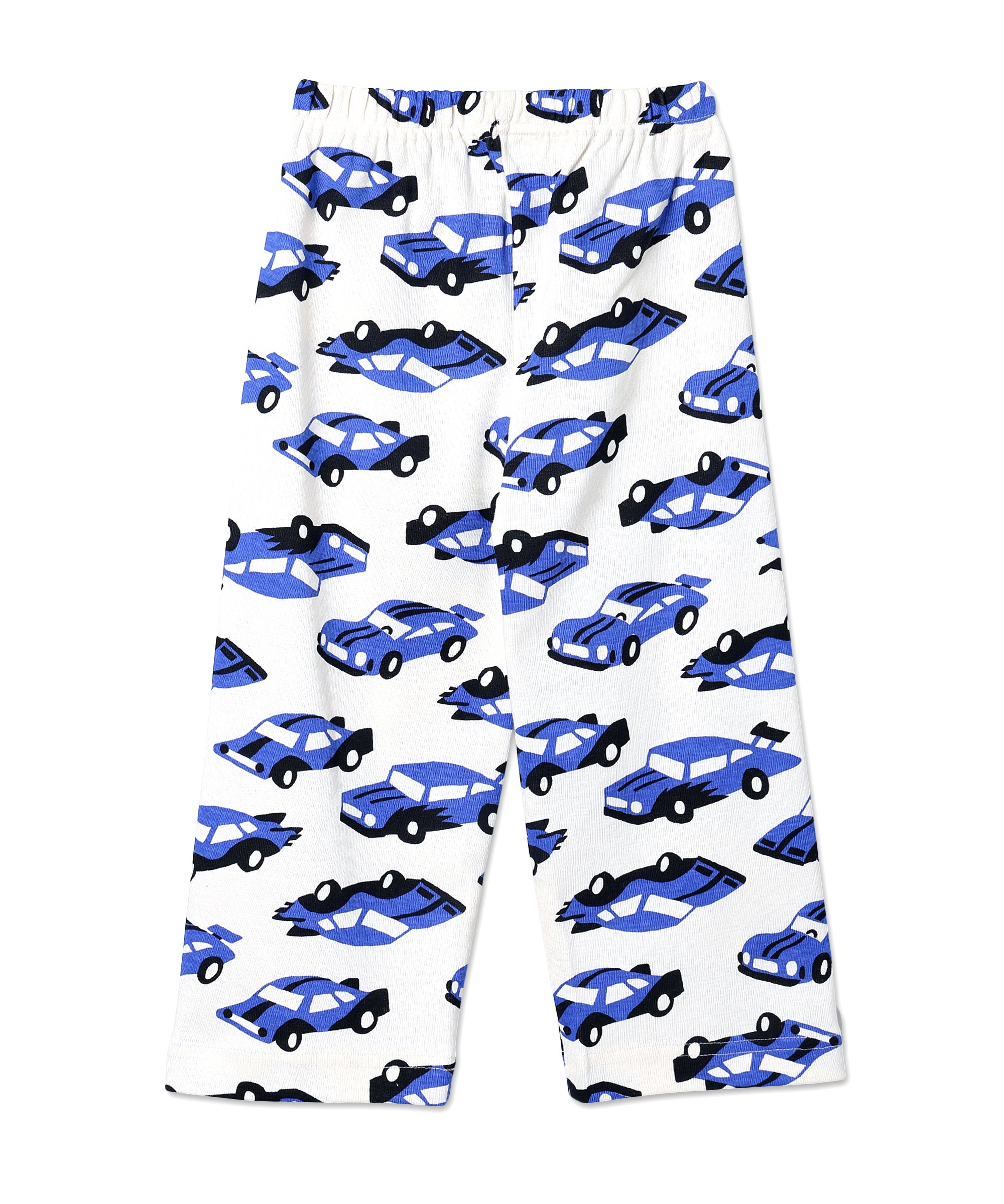 Back view of The Mom Store Zoomy Dreams pajama pants showcasing repeated car print and soft cotton material.