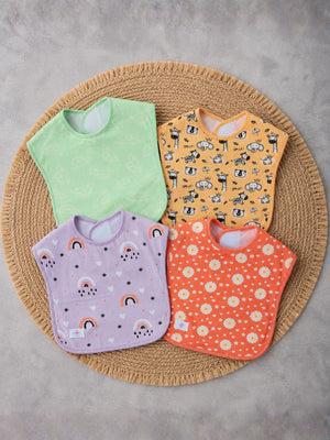 Baby Bibs Combo of 4 - Vroom Vroom,Rusty Jungle, Coral Blossom & Lavender Twinkle - Feeding Bibs