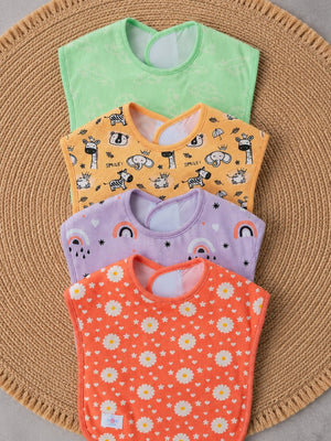 Baby Bibs Combo of 4 - Vroom Vroom,Rusty Jungle, Coral Blossom & Lavender Twinkle - Feeding Bibs