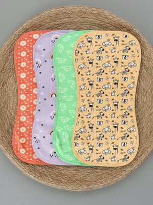 Baby Burp Cloth Combo of 4 - Vroom Vroom,Rusty Jungle, Coral Blossom & Lavender Twinkle - Onesize Baby Sleeping Bag