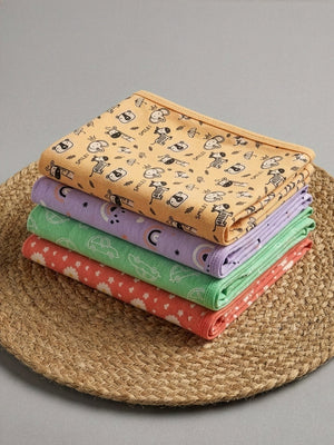 Baby Burp Cloth Combo of 4 - Vroom Vroom,Rusty Jungle, Coral Blossom & Lavender Twinkle - Onesize Baby Sleeping Bag
