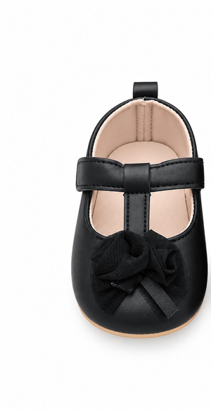 Baby Doe Black Net Rose Ballerina Prewalker - 6-9M Kids Shoes & Socks