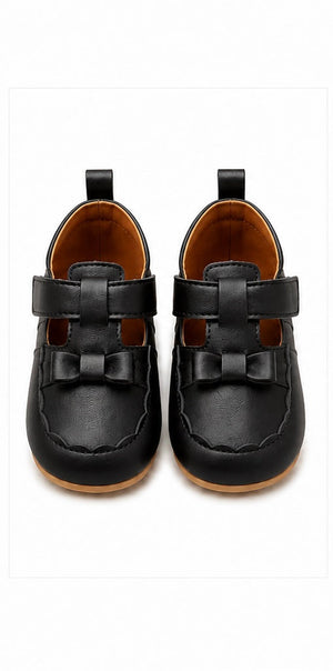 Baby Doe Black PU Bow Ballerina Prewalker - 6-9M Kids Shoes & Socks