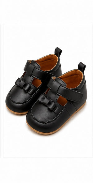 Baby Doe Black PU Bow Ballerina Prewalker - 6-9M Kids Shoes & Socks