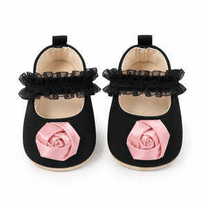 Baby doe Black Satin Rose Prewalker - 6-9M Kids Shoes & Socks