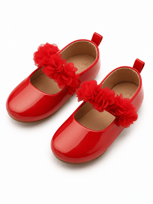 Baby Doe Glossy Red Blossom Ballerina Shoes for Girls - 20 Kids Shoes