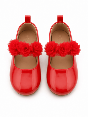 Baby Doe Glossy Red Blossom Ballerina Shoes for Girls - 20 Kids Shoes