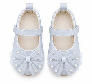 Baby Doe Grey Pearl Bow Ballerina Prewalker - 6-9M Kids Shoes & Socks