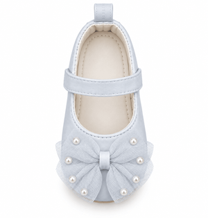 Baby Doe Grey Pearl Bow Ballerina Prewalker - 6-9M Kids Shoes & Socks