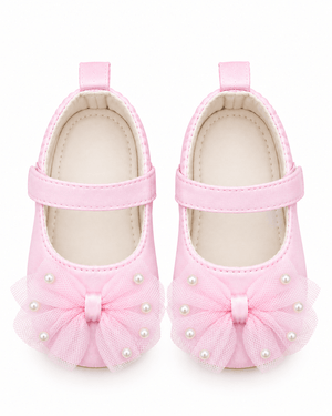 Baby Doe Pink Pearl Bow Ballerina Prewalker - 6-9M Kids Shoes & Socks