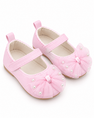 Baby Doe Pink Pearl Bow Ballerina Prewalker - 6-9M Kids Shoes & Socks