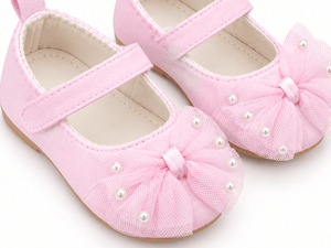 Baby Doe Pink Pearl Bow Ballerina Prewalker - 6-9M Kids Shoes & Socks