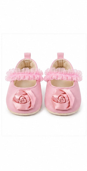 Baby Doe Pink Satin Rose Prewalker - 6-9M Kids Shoes & Socks
