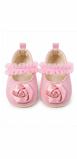 Baby Doe Pink Satin Rose Prewalker - 6-9M Kids Shoes & Socks