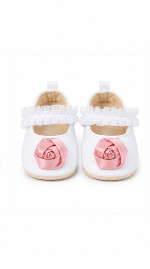 Baby Doe White Satin Rose Prewalker - 6-9M Kids Shoes & Socks