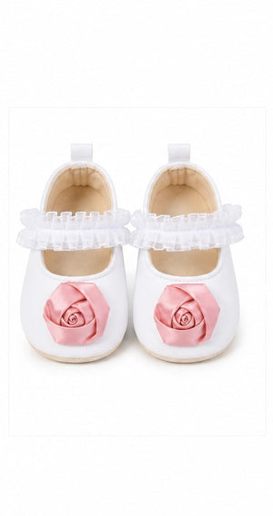 Baby Doe White Satin Rose Prewalker - 6-9M Kids Shoes & Socks
