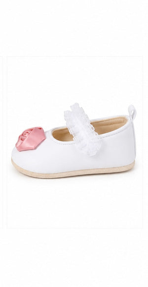 Baby Doe White Satin Rose Prewalker - 6-9M Kids Shoes & Socks