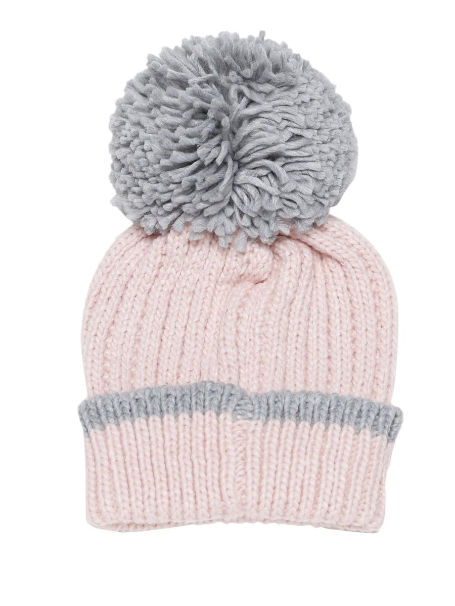Baby Knitted Cap with Faux Fur - Pink - WNCP-FURPK-6-3Y