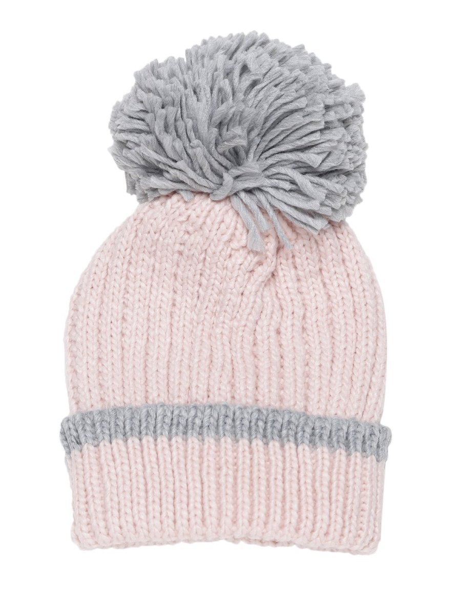 Baby Knitted Cap with Faux Fur - Pink - WNCP-FURPK-6-3Y