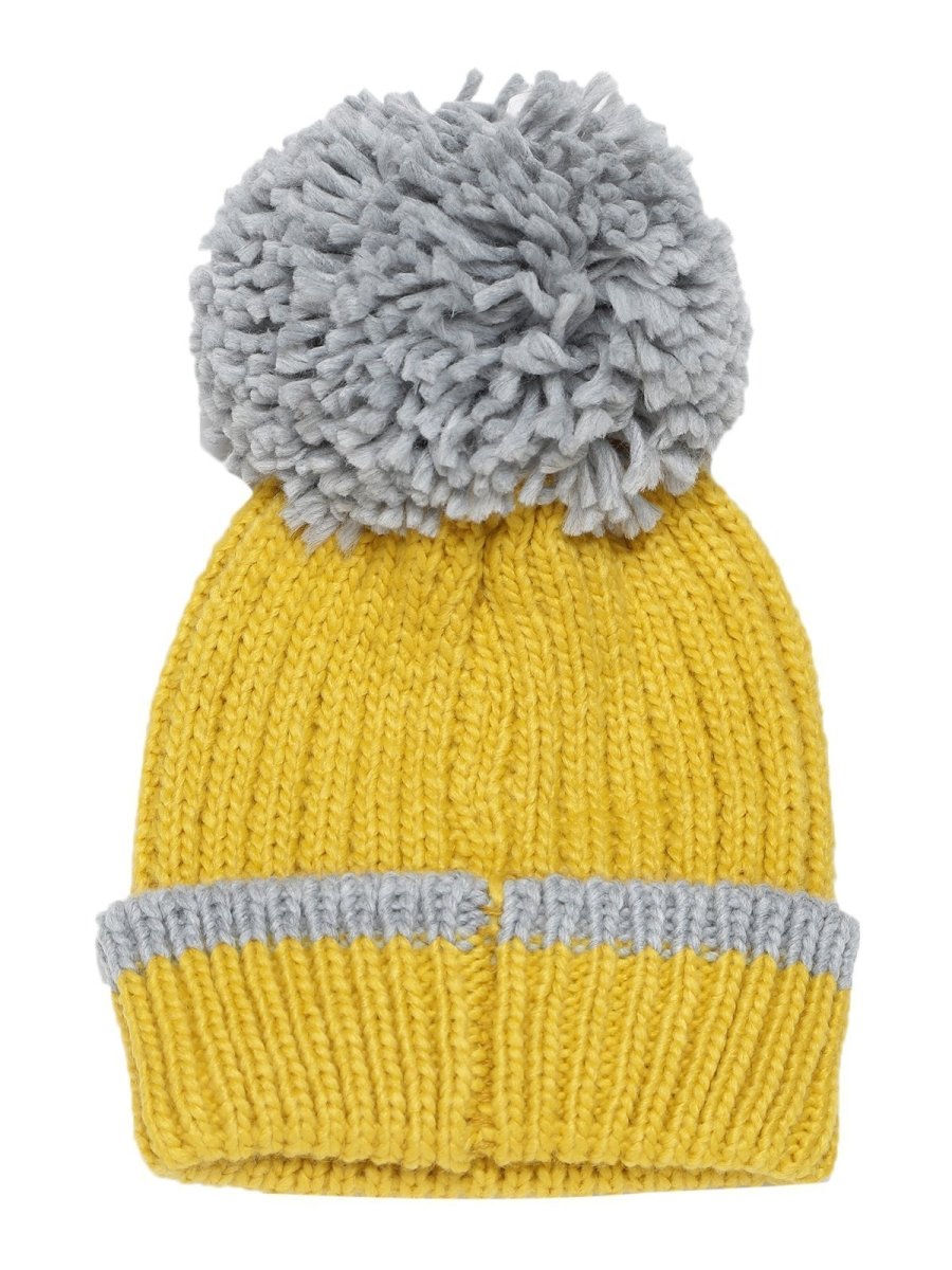 Baby Knitted Cap with Faux Fur - Yellow - WNCP-FURYW-6-3Y