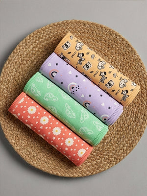 Baby Napkins Combo of 4-Vroom Vroom, Rusty Jungle, Coral Blossom & Lavender Twinkle - Onesize Baby Sleeping Bag