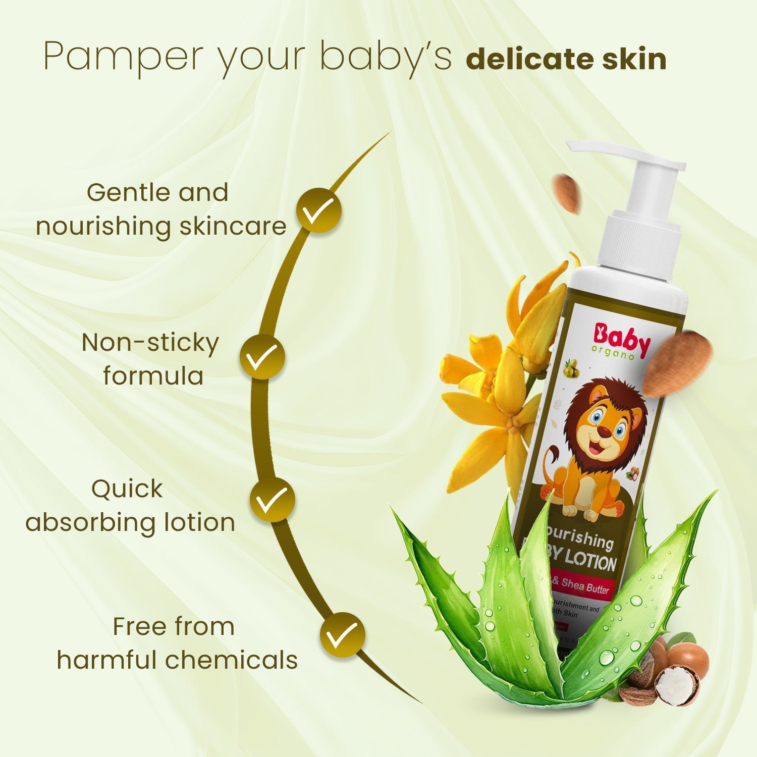 Baby Organo Baby Lotion for 0 - 15 Years for Kids | Daily Moisturizer Lotion with Ylang Ylang Oil 200ml - BOTMSLOTION