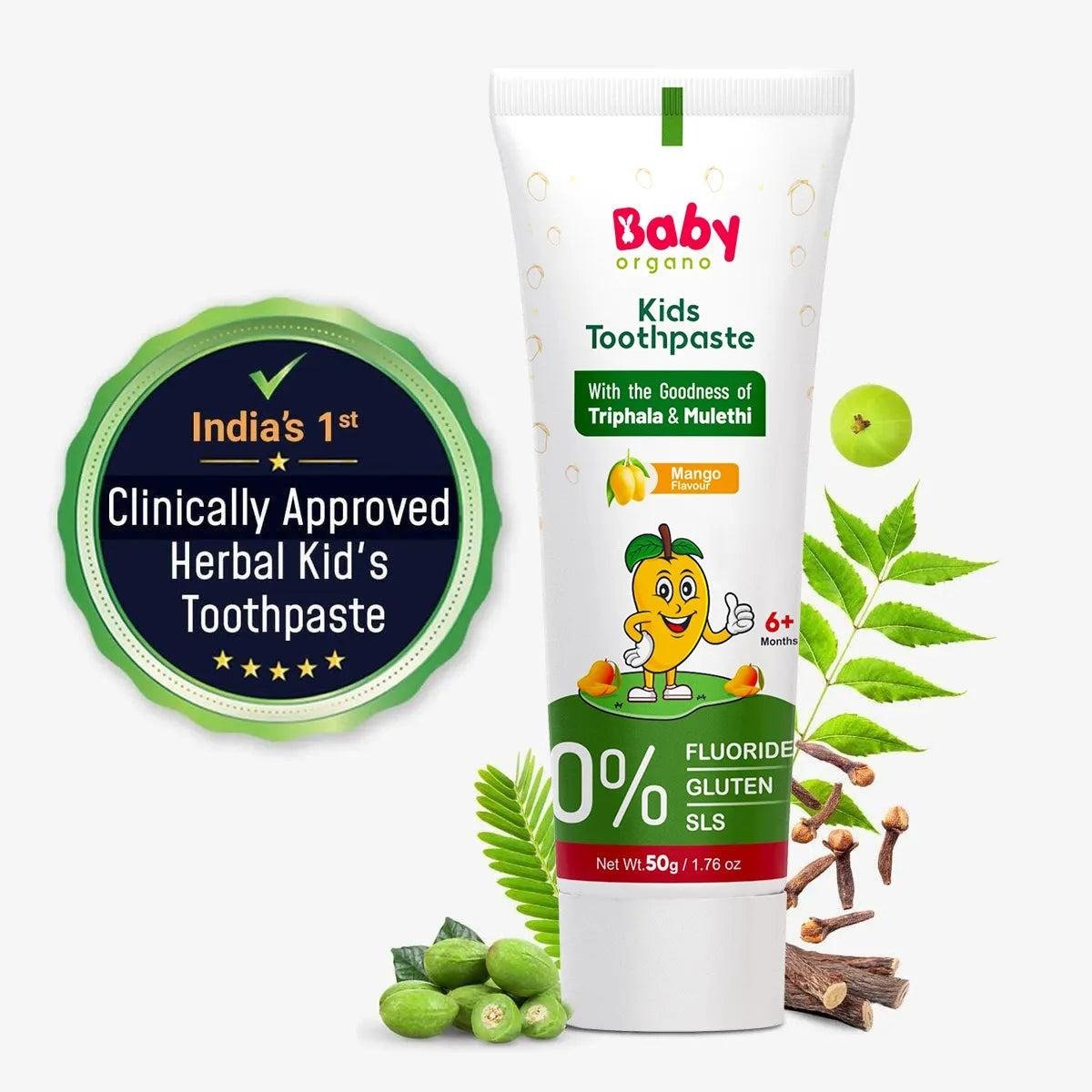 Baby Organo Herbal Kids Toothpaste (1 - 2 Years) Strawberry Flavor 50gm | Fluoride, SLS Free - Baby Organo Herbal Kids Toothpaste (1 - 2 Years) Mango Flavor 50gm. Grooming