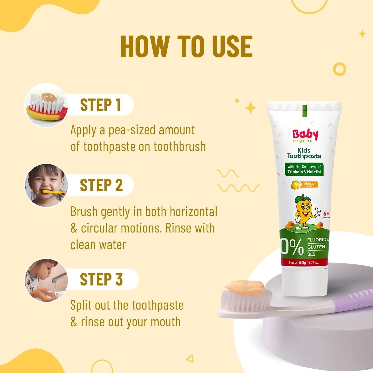 Baby Organo Herbal Kids Toothpaste (1 - 2 Years) Strawberry Flavor 50gm | Fluoride, SLS Free - Baby Organo Herbal Kids Toothpaste (1 - 2 Years) Mango Flavor 50gm. Grooming