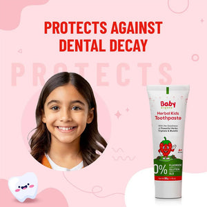 Baby Organo Herbal Kids Toothpaste (1-2 Years) Strawberry Flavor 50gm | Fluoride, SLS Free