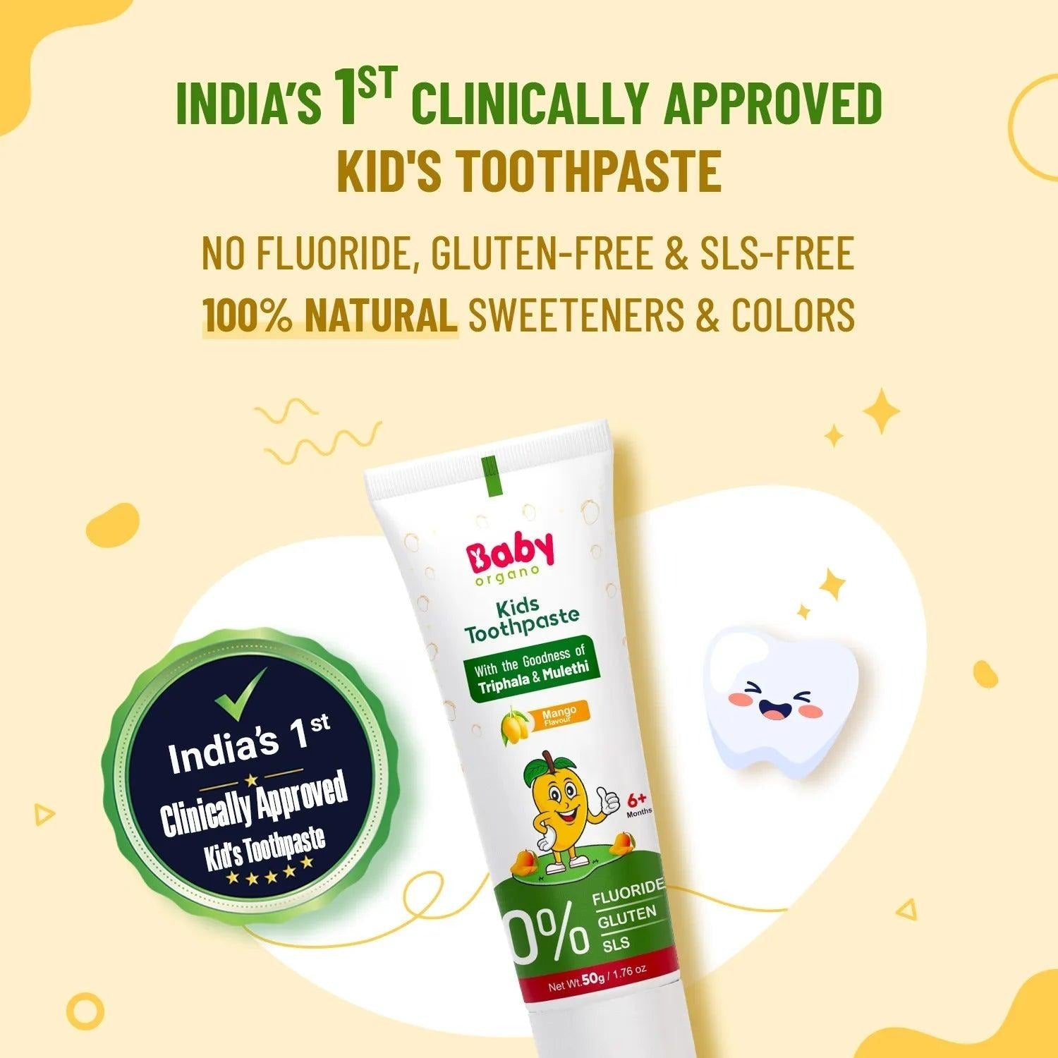 Baby Organo Herbal Kids Toothpaste (1 - 2 Years) Strawberry Flavor 50gm | Fluoride, SLS Free - Baby Organo Herbal Kids Toothpaste (1 - 2 Years) Mango Flavor 50gm. Grooming