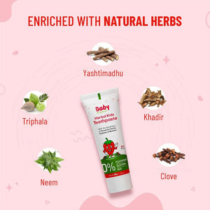 Baby Organo Herbal Kids Toothpaste (1-2 Years) Strawberry Flavor 50gm | Fluoride, SLS Free