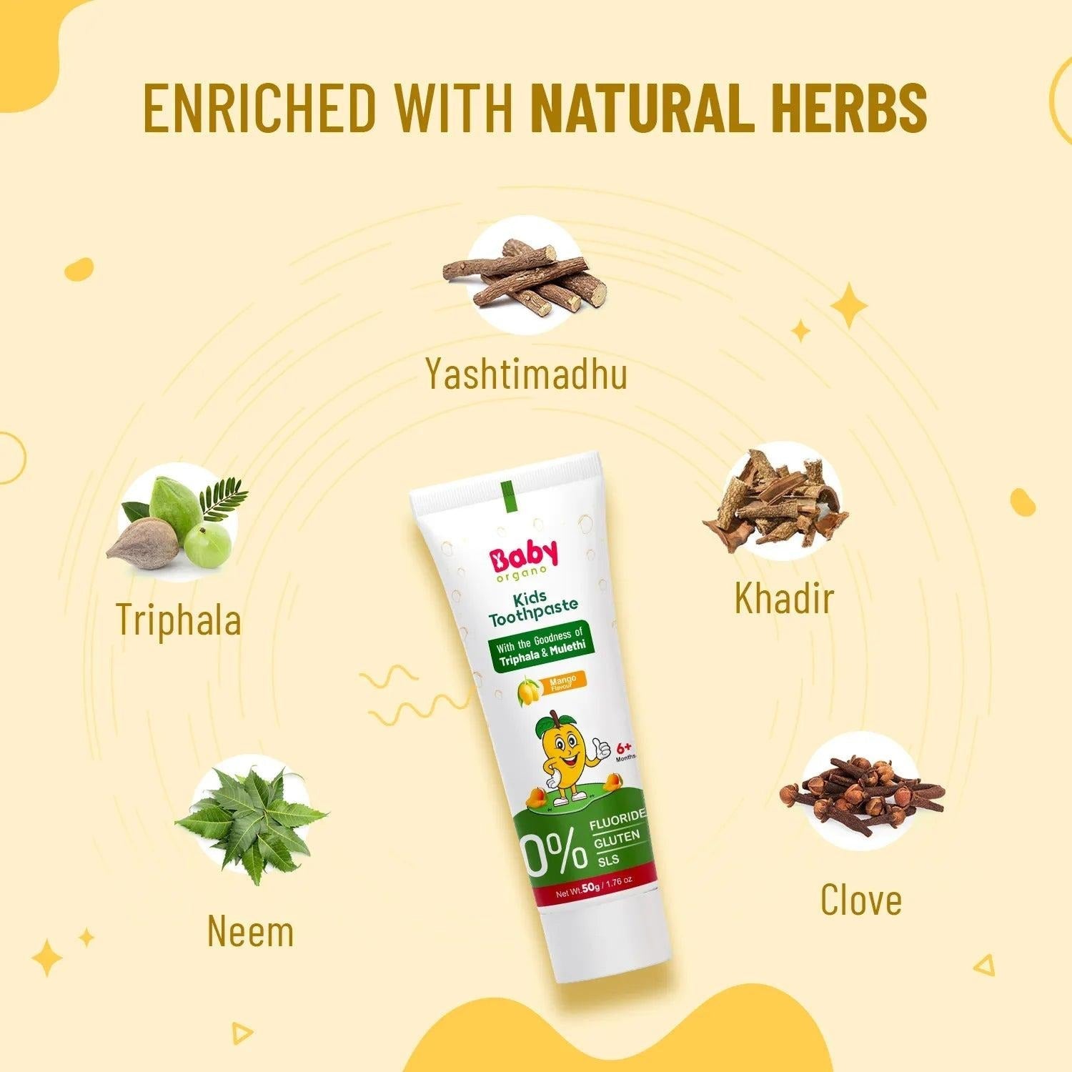 Baby Organo Herbal Kids Toothpaste (1 - 2 Years) Strawberry Flavor 50gm | Fluoride, SLS Free - Baby Organo Herbal Kids Toothpaste (1 - 2 Years) Mango Flavor 50gm. Grooming