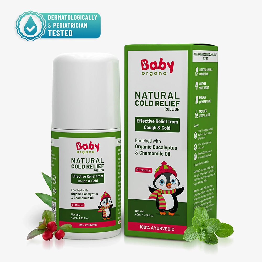 Baby Organo Natural Cold Relief Roll - on for Newborn Babies Cough & Cold, Nose Block, Chest Congestion (40ml) - Cold Relief Roll On